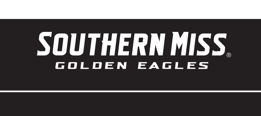 Southern Miss Golden Eagles wordmark, full color on black variant, cell 19