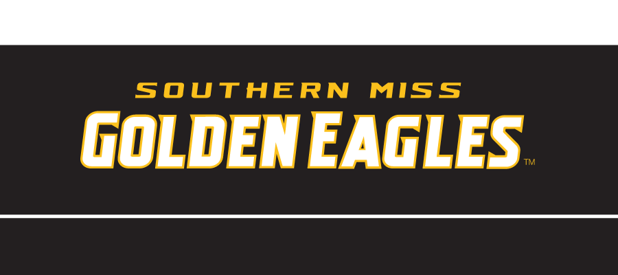 Southern Miss Golden Eagles wordmark, full color on black variant, cell 20