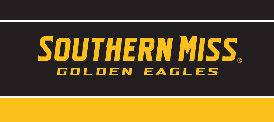 Southern Miss Golden Eagles wordmark, yellow outline on black variant, cell 21