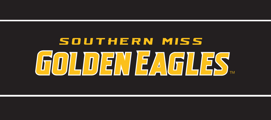 Southern Miss Golden Eagles wordmark, yellow outline on black variant, cell 22