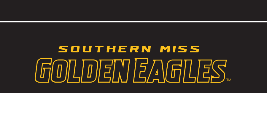 Southern Miss Golden Eagles wordmark, yellow outline on black variant, cell 24
