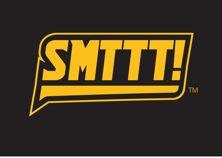 SMTTT! wordmark, full color on black variant, cell 42