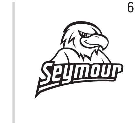 Seymour mascot head with wordmark, black and white variant, cell 66