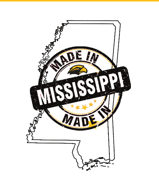 Made in Mississippi logo, black and white variant, cell 69