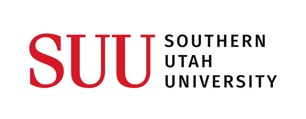 SUU Southern Utah University wordmark, horizontal, red/black on white variant, cell 1