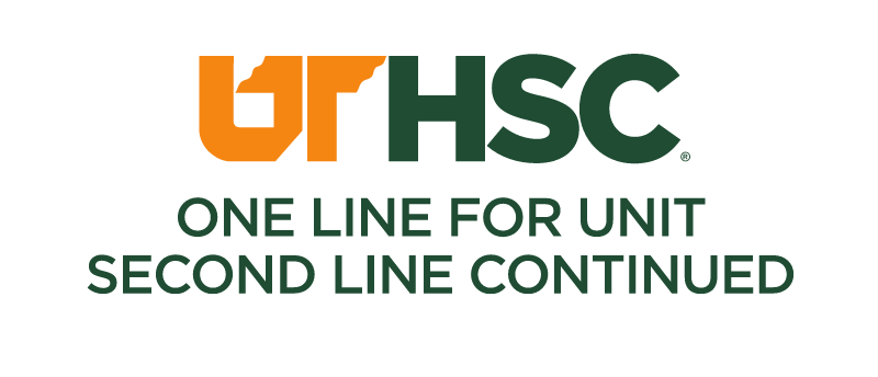 UTHSC logo, full color, one line for unit second line continued variant, cell 17