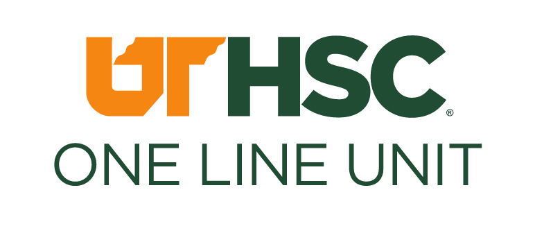 UTHSC logo, full color, one line unit variant, cell 19