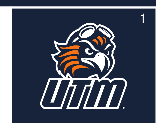 PowerUTM Stacked logo, full color with white outline on navy variant, cell 16