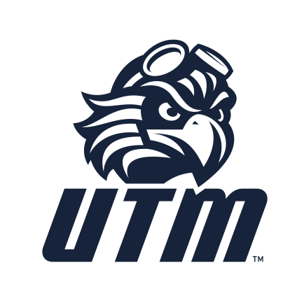 PowerUTM Stacked logo, navy/white variant, cell 18