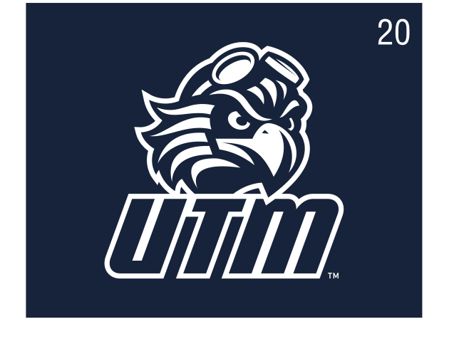 PowerUTM Stacked logo, white on navy variant, cell 20