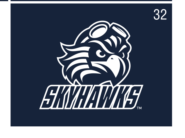 Skyhawks Stacked logo, white on navy variant, cell 32