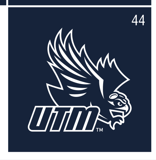 Skyhawk head with UTM wordmark, white outline on navy variant, cell 44