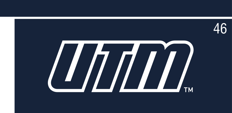 UTM wordmark, white on navy variant, cell 46