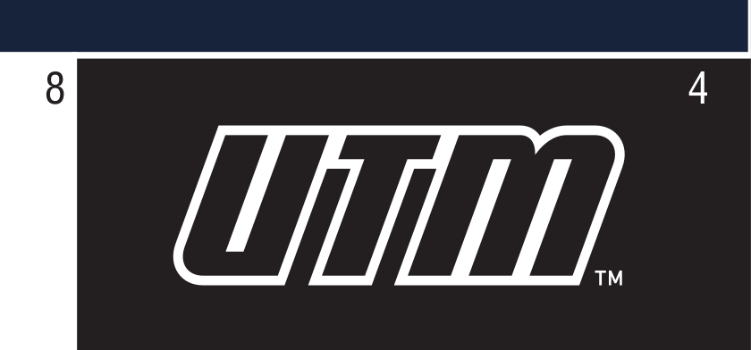 UTM wordmark, white outline on navy variant, cell 49