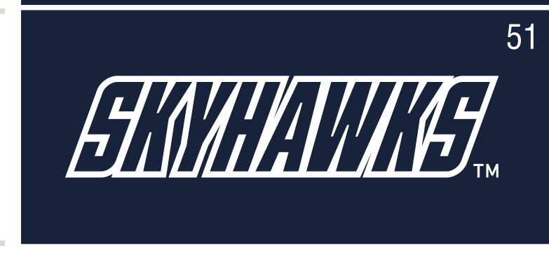 Skyhawks wordmark, white on navy variant, cell 51