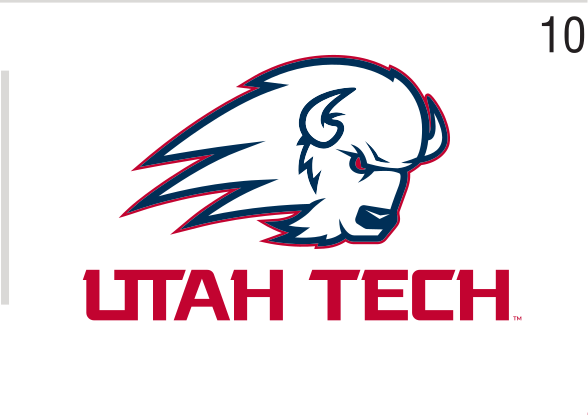 mascot head with Utah Tech wordmark, full color with white outline variant, cell 10