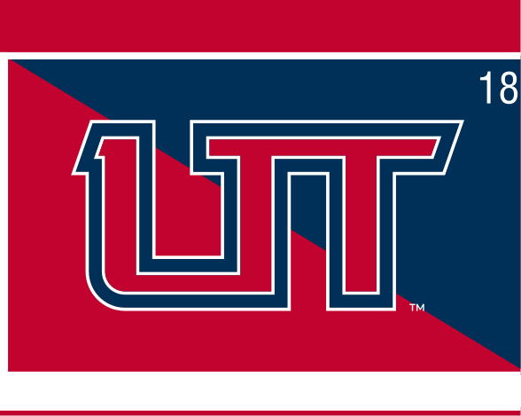 UT lettermark, full color with white outline on navy background variant, cell 18