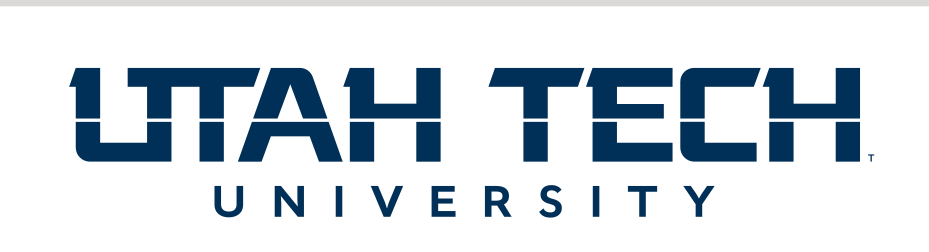 Utah Tech University wordmark, stacked, blue variant, cell 36