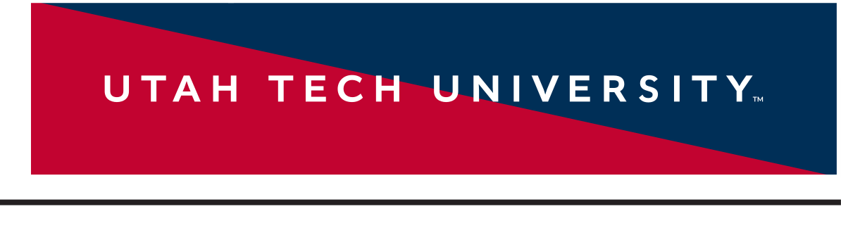 Utah Tech University wordmark, horizontal, white on blue variant, cell 56