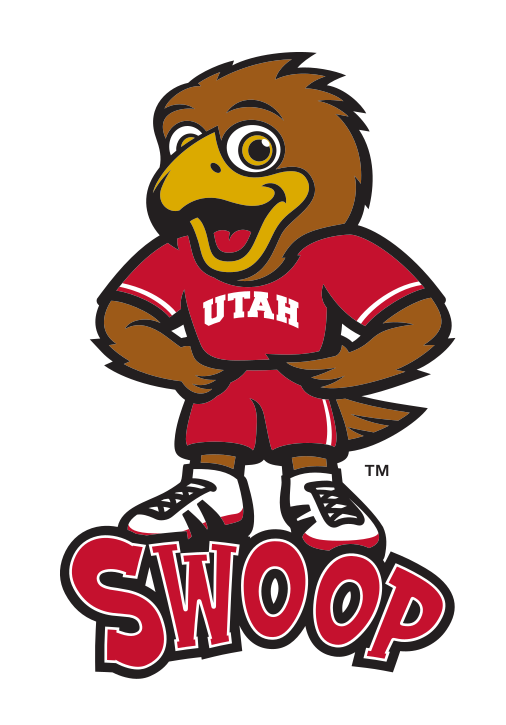 Swoop mascot, standing with wordmark, color variant, cell 40