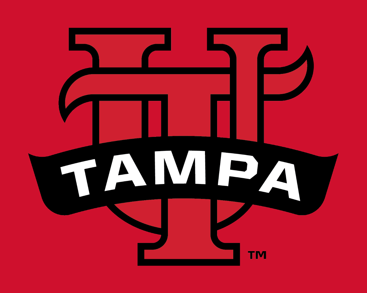 University of Tampa primary logo, black outline on red background variant