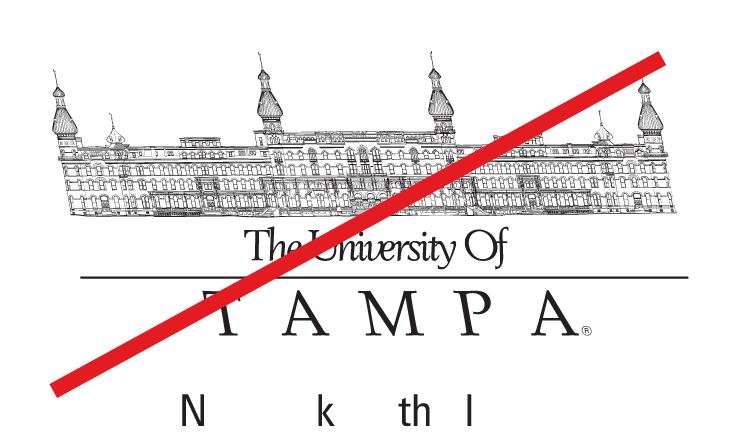 The University of Tampa logo, incorrect usage - skewed variant