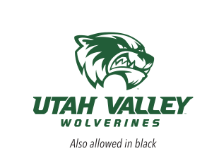 mascot head with Utah Valley Wolverines wordmark, green on white variant, cell 12