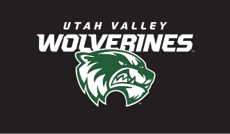 Utah Valley Wolverines wordmark with integrated mascot head, white on black variant, cell 19