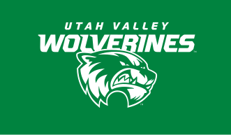 Utah Valley Wolverines wordmark with integrated mascot head, white and green on green variant, cell 22