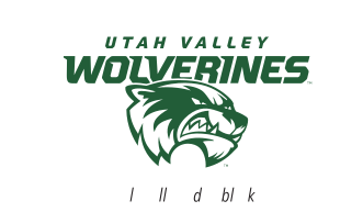 Utah Valley Wolverines wordmark with integrated mascot head, green on white variant, cell 24