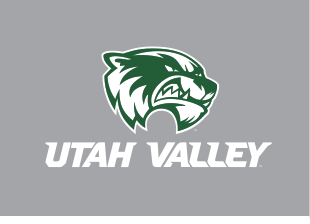 mascot head with Utah Valley wordmark, green on gray variant, cell 29