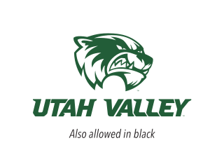 mascot head with Utah Valley wordmark, green on white variant, cell 30