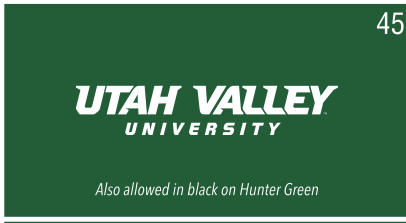 UTAH VALLEY UNIVERSITY wordmark with head, white on hunter green variant, cell 45