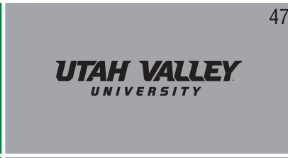 UTAH VALLEY UNIVERSITY wordmark with head, white on grey variant, cell 47