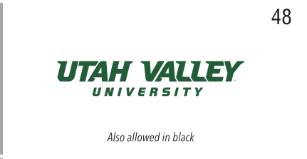 UTAH VALLEY UNIVERSITY wordmark with head, green/black on white variant, cell 48