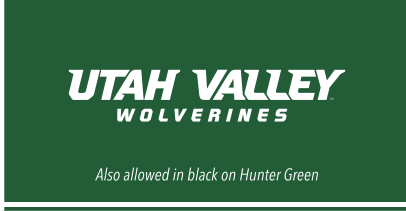 UTAH VALLEY WOLVERINES wordmark with head, white on hunter green variant, cell 51