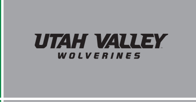 UTAH VALLEY WOLVERINES wordmark with head, white on grey variant, cell 53