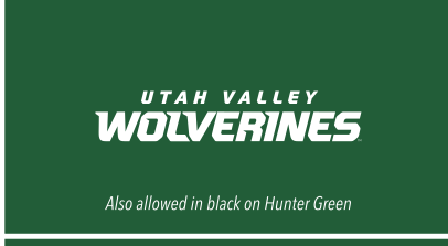 UTAH VALLEY WOLVERINES stacked wordmark with head, white on hunter green variant, cell 57