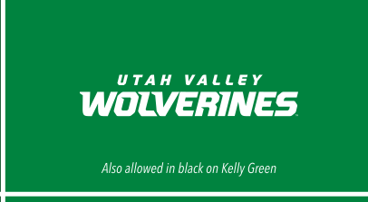 UTAH VALLEY WOLVERINES stacked wordmark with head, white on kelly green variant, cell 58