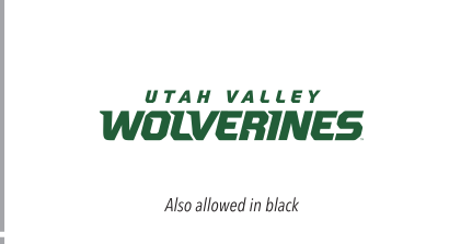 UTAH VALLEY WOLVERINES stacked wordmark with head, green/black on white variant, cell 60