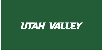 UTAH VALLEY wordmark, white on hunter green variant, cell 63