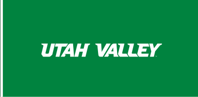 UTAH VALLEY wordmark, white on kelly green variant, cell 64