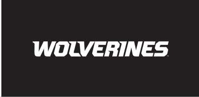 WOLVERINES wordmark, green/black on white variant, cell 68
