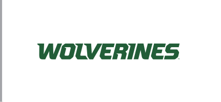 WOLVERINES wordmark, green/black on white variant, cell 72