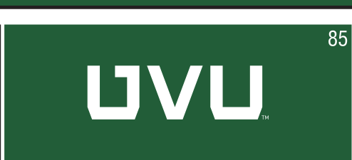 UVU monogram, white on dark green variant, cell 85