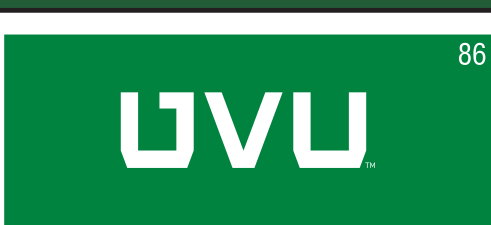 UVU monogram, white on bright green variant, cell 86