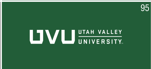 UVU horizontal mark, white on dark green variant, cell 95