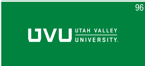 UVU horizontal mark, white on bright green variant, cell 96