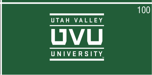 UVU square mark, white on dark green variant, cell 100