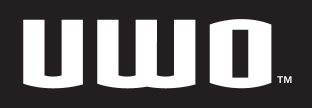 UWO wordmark, white on black variant, cell 24